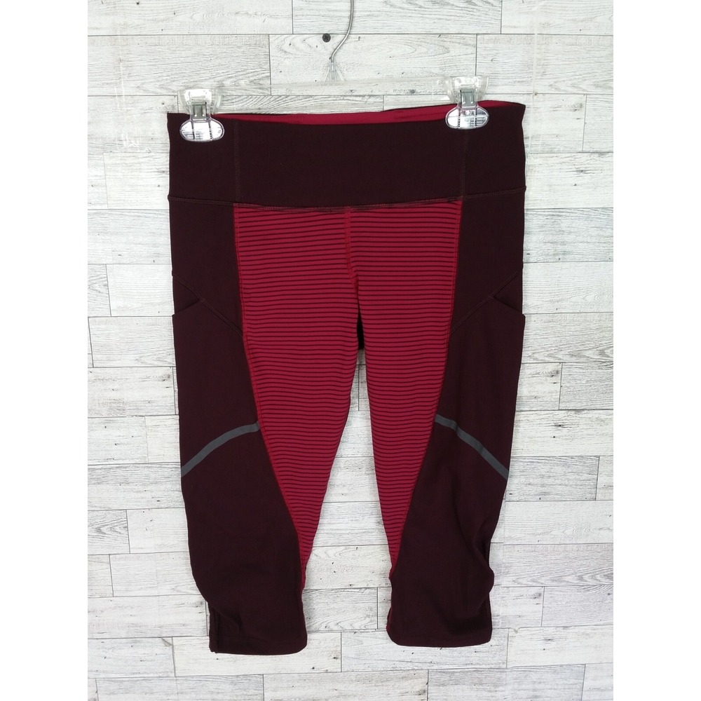 Lululemon Leggings Pants Maroon Pink Stripe Women's Size 6